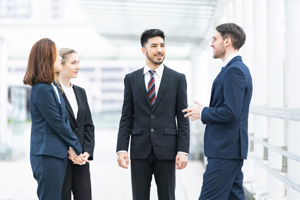 Foreigner worker talking to each other