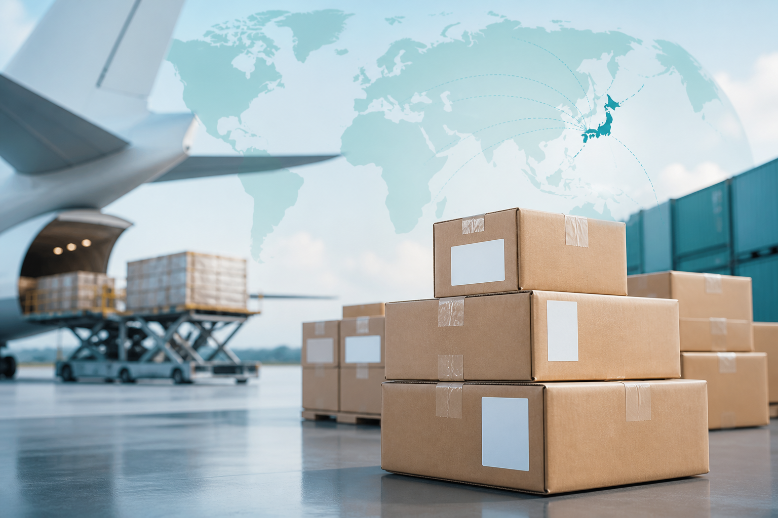 Consolidated parcels ready for international shipping from Japan