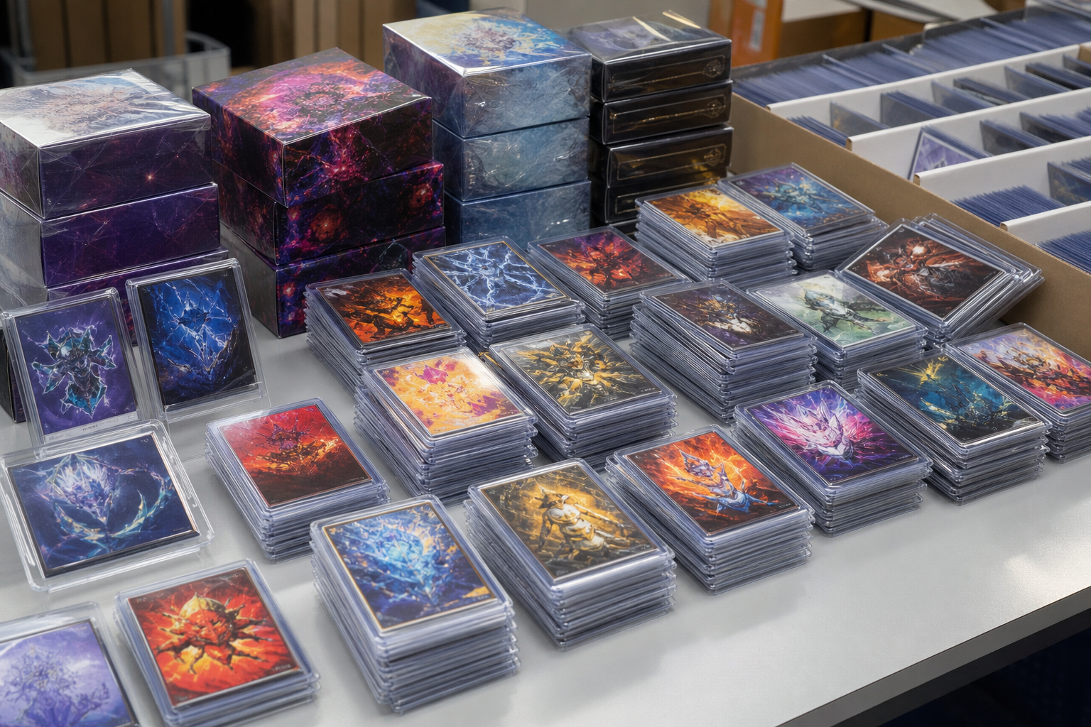 Japanese trading cards sorted for bulk sourcing