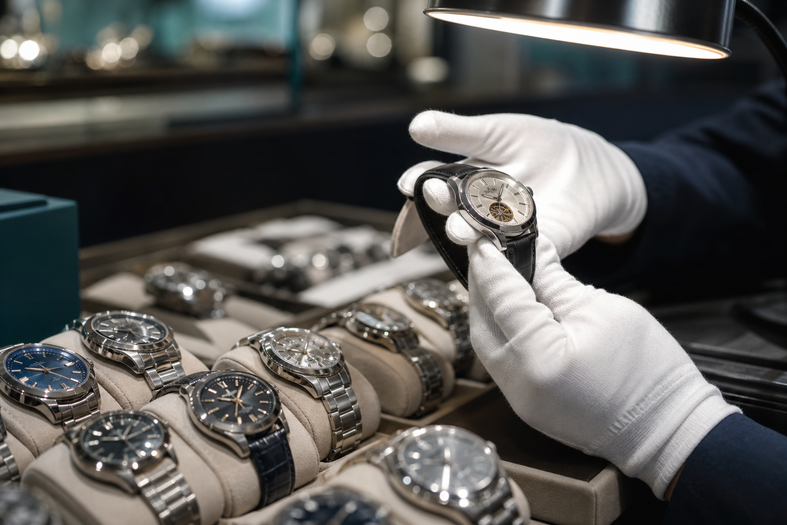 Used Japanese watches being inspected for overseas resale