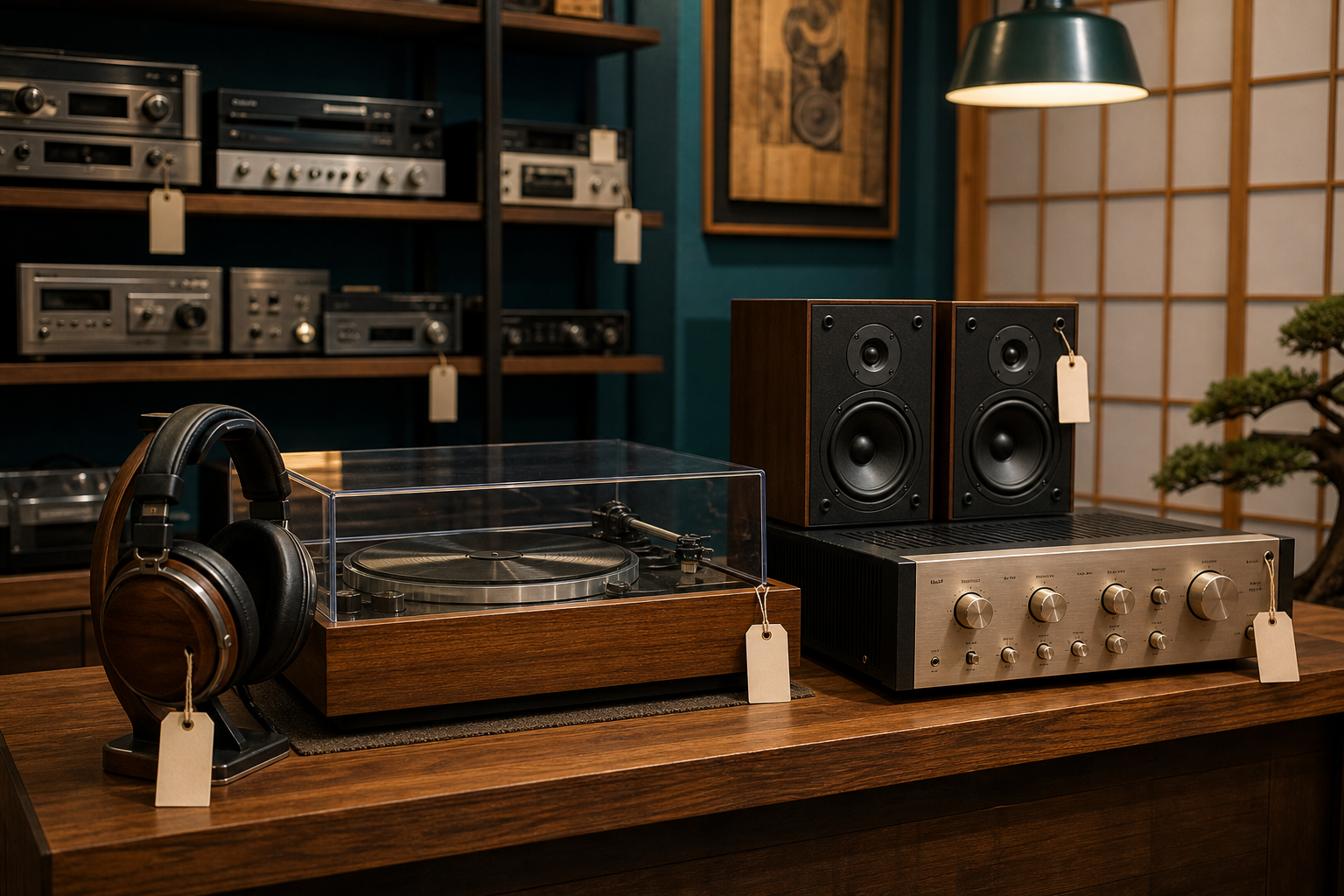 Selection of used audio equipment in a Japanese specialist shop